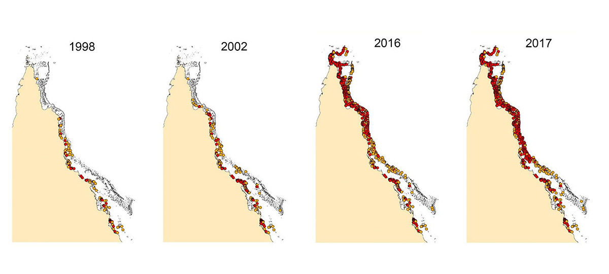 Cumulative bleaching on the Great Barrier Reef
