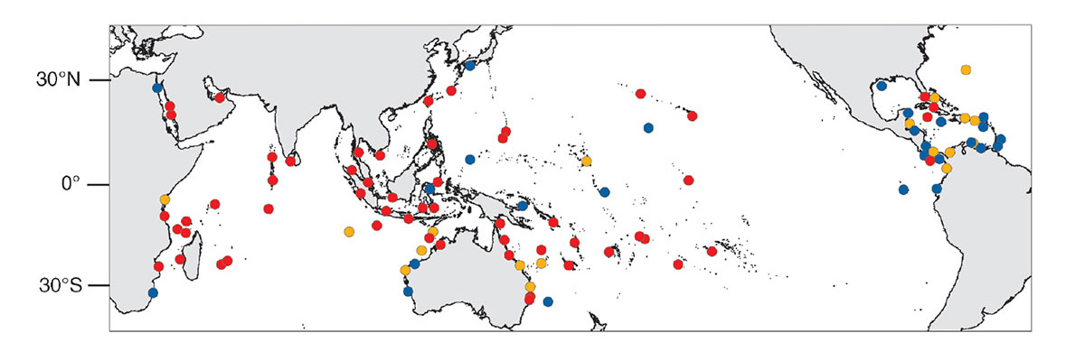 Global extent of mass bleaching of corals in 2015 and 2016