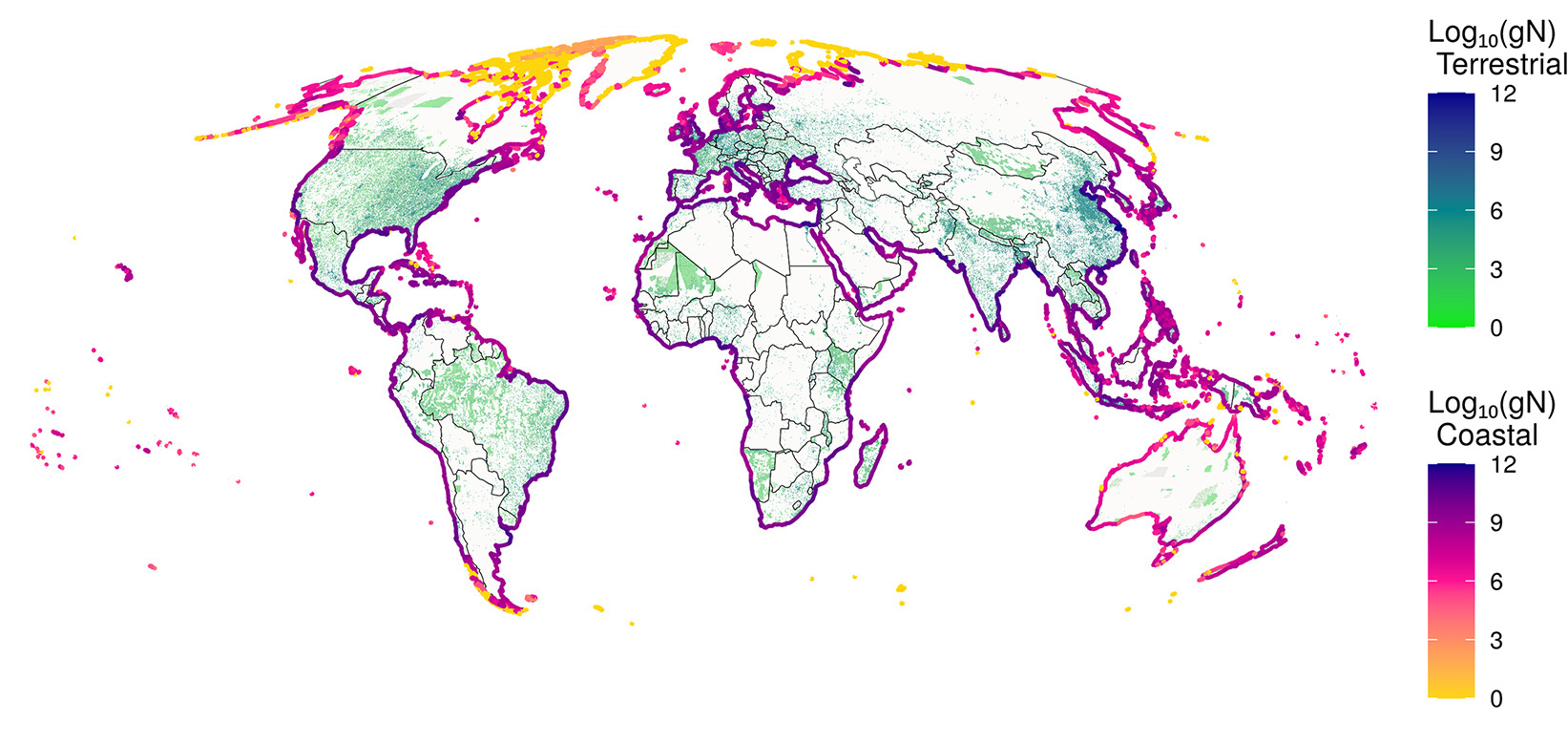 Map of Global distribution of total wastewater N